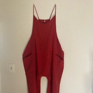 Burgundy red jumpsuit, vintage with pockets lined